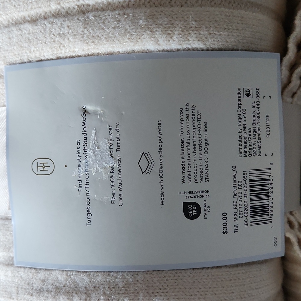 Threshold Studio McGee Ribbed Throw - Light Cream New - Picture 4 of 5